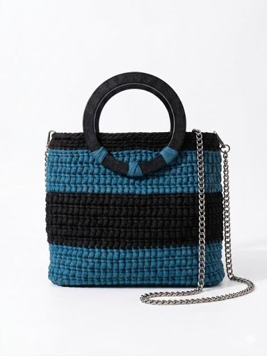 Ocean Breeze - Handbag Geometrica con Manici in Legno